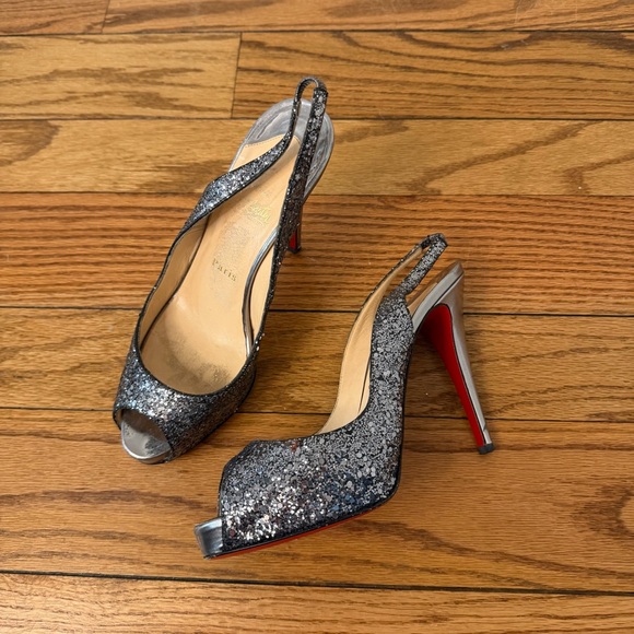 Christian Louboutin Anthracite glitter no Prive 120 sling back-Size 9 - Picture 5 of 7